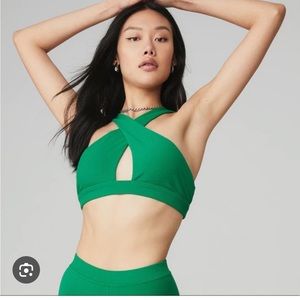 Alo ribbed destination bra green size small